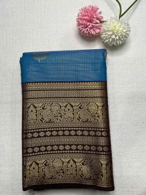 Kanchipuram Silk Saree - Peacock Blue