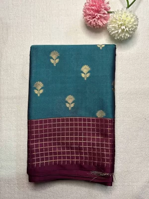 Kanchipuram Silk Saree - Dark Aqua Blue
