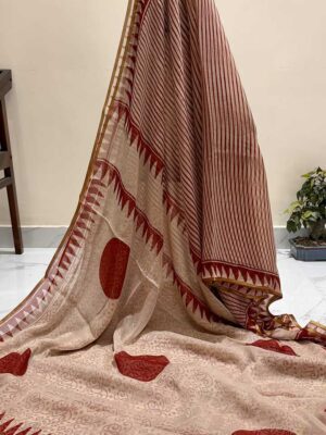 Handblock Chiffon Sarees - Cream