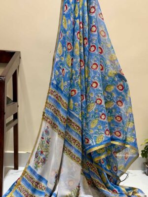 Handblock Chiffon Sarees - Blue