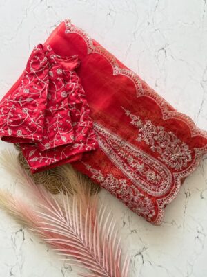 Organza Sarees with Blouse - Pink