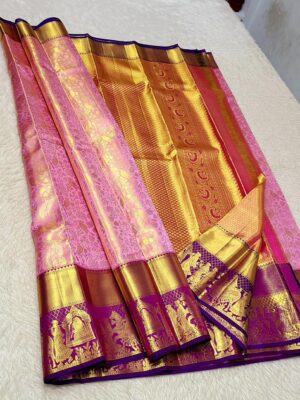 PURE KANCHIPURAM 1G HANDLOOM TRADITIONAL KORVAI SILK SAREES - Pink