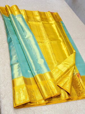 PURE KANCHIPURAM 1G HANDLOOM TRADITIONAL KORVAI SILK SAREES - Green